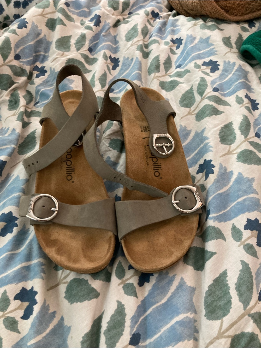 Papillio Gray Leather Buckle Sandals — Women's Adjustable Straps